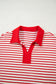 Red Stripe Collared V Neck Drop Shoulder Pullover and Skort 2pcs Outfit