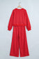 Brown Polka Dot Drawstring Wide Leg Long Sleeve Top Pant Set