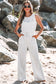 Light Grey Solid Color Crew Neck Drawstring High Waist Sleeveless Jumpsuit