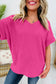 Strawberry Pink Waffle V Neck Short Sleeve Knit Top