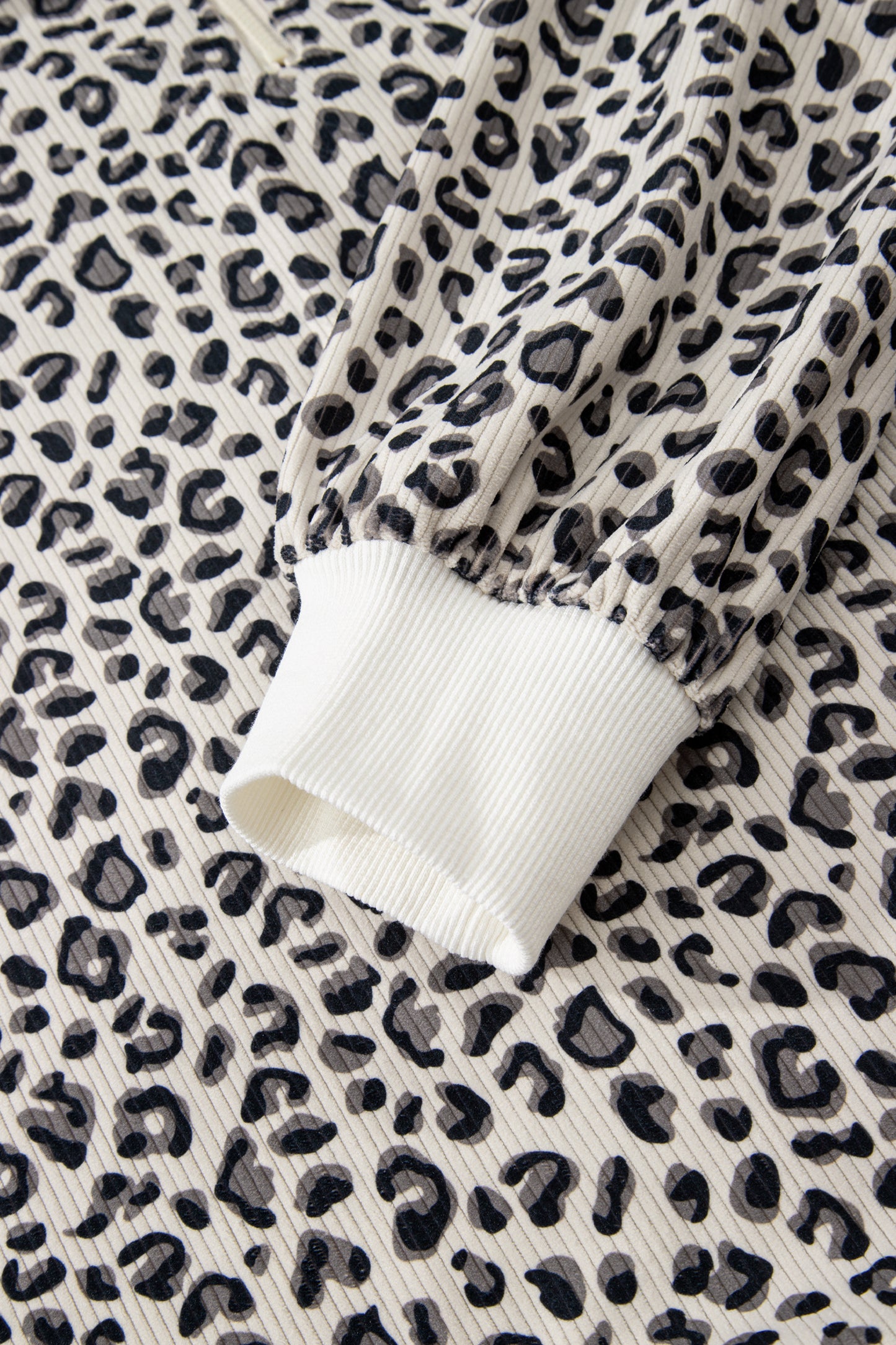 Brown Leopard Print Quarter Zip Corduroy Sweatshirt