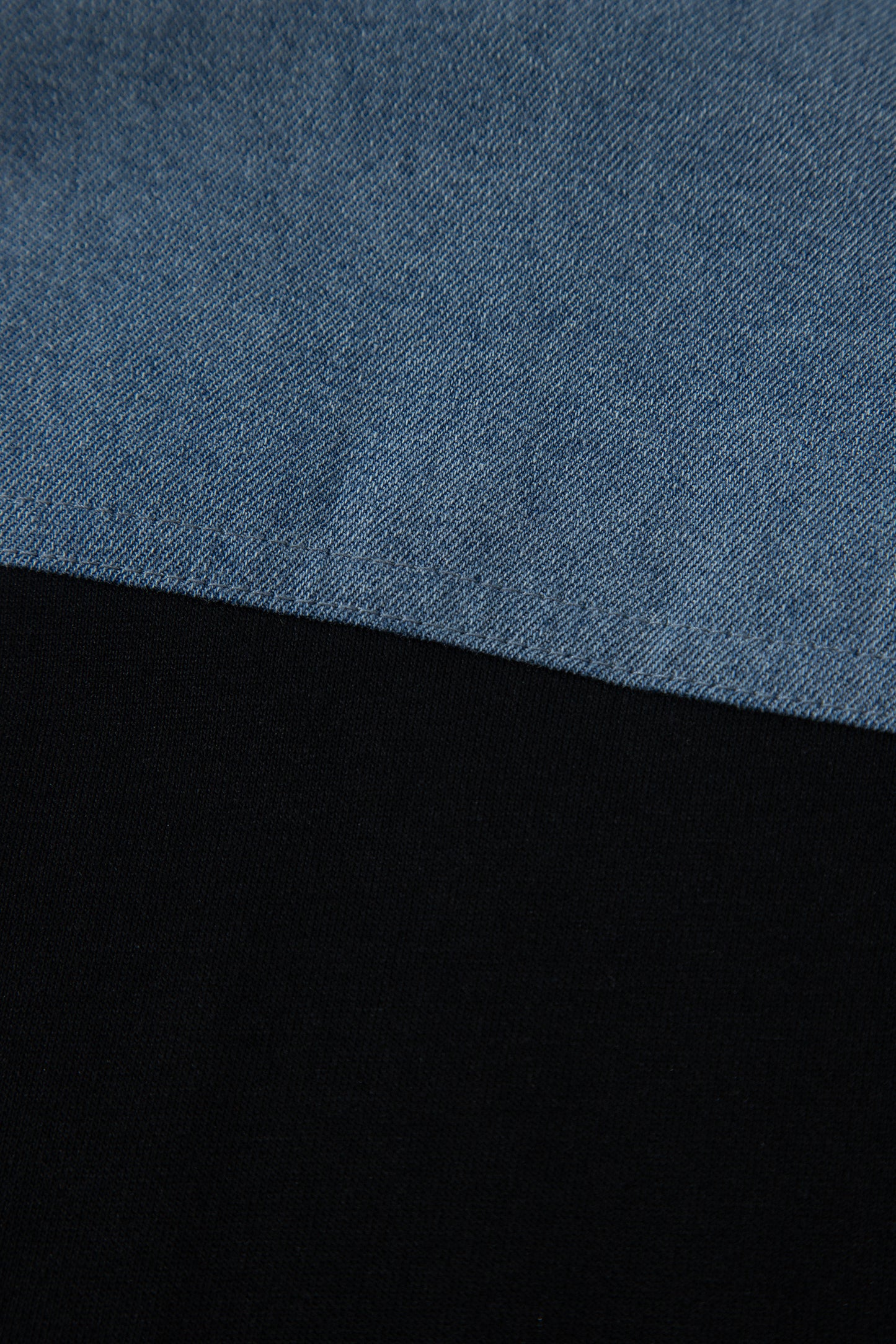 Black Color Block Denim Patchwork Button Polo Collar Short Sleeve Top