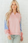 Apricot Pink Exposed Seam Color Block Patchwork Slit Cuffs Oversize Sweatshirt