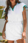 White Colorblock Edge Cap Sleeve Collared Top 2 Piece Skirt Set