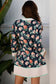 Blue Floral Print Striped Trim V Neck Long Sleeve Ruffle Hem Shift Mini Dress