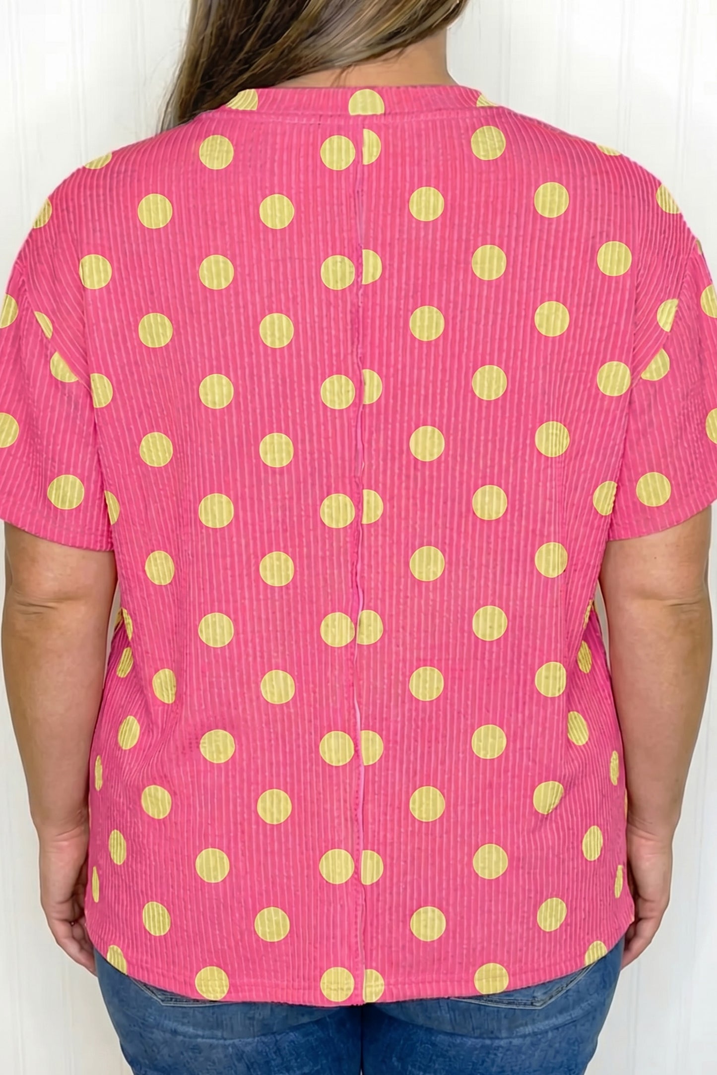Sky Blue Twisted Rib Polka Dot Print Plus Size T Shirt