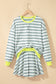 Black Stripe Contrast Ribbed Banding Long Sleeve Blouse Loose Shorts Set