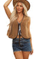 Light French Beige Contrast Trim Tie Front Sherpa Vest