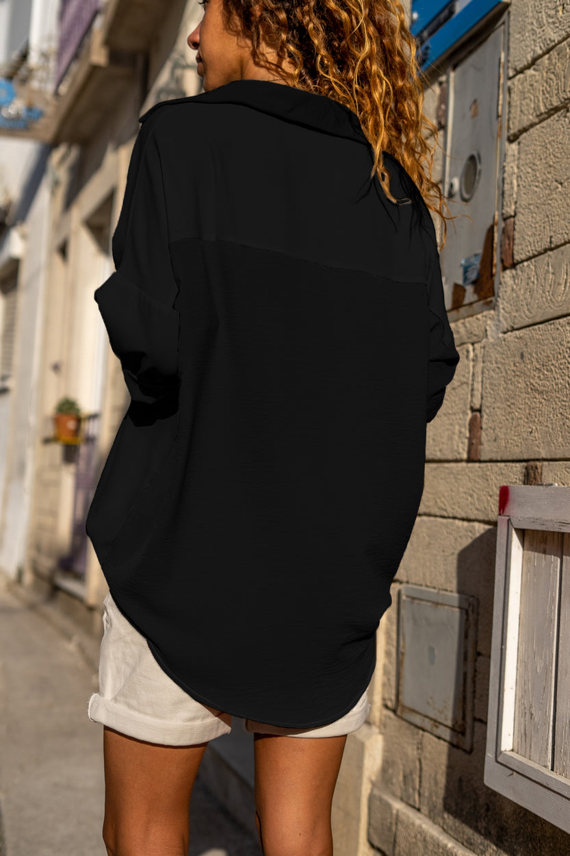 White Pure Color Patch Pocket Shirt