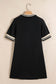 Black Striped Webbing Trim Preppy Polo Tee Dress