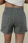 Black Stripe Raw Edge Drawstring Elastic Waist Casual Denim Shorts