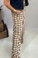 Brown Gingham Plaid Tie Elastic Waist Shift Pants