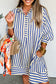 Blue Stripe Collared Half Button Side Pockets Loose Fit Mini Dress