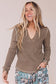 Banana Cream V Neck Ribbed Stitched Detail Long Sleeve Top