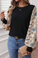 Khaki Leopard Puff Sleeve Patchwork Top