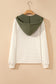 Coffee Waffle Contrast Half Buttoned Hooded Pullover Top
