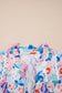 Pink Floral Print Tie V Neck Contrast Detail Ruffle Short Sleeve Blouse