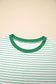 Green Stripe Ruffled Short Sleeve Crew Neck T Shirt Shift Mini Dress