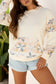 Beige Western Geo Pattern Patchwork Hoodie with Kangaroo Pocket