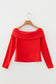 Smoke Gray Foldover Off Shoulder Long Sleeve Slim Top