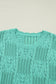 Beau Blue Pointelle Knit Patterned Scalloped Trim Short Sleeve Sweater