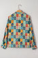 Sky Blue Floral Collared V Neck Roll up Sleeve Shift Blouse