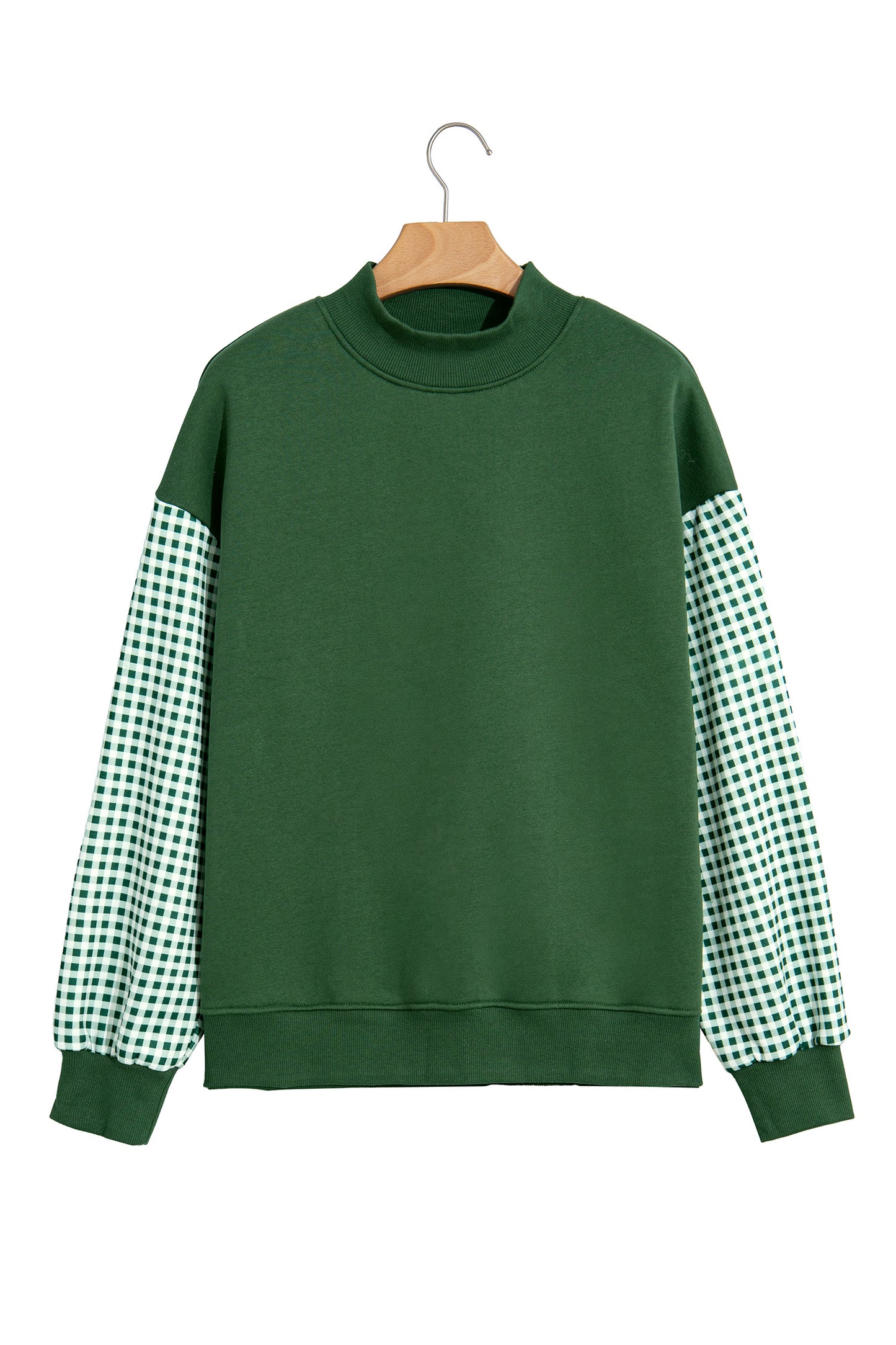 Black Plaid Sleeve Colorblock Loose Tunic Sweatshirt