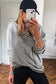 Gray Varsity Contrast Striped Trim V Neck Sweatshirt