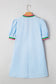 Myosotis Contrast Striped Notched V Neck Puff Sleeve Mini Dress