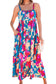 Dark Blue Floral High Waist Sleeveless Flared Long Dress