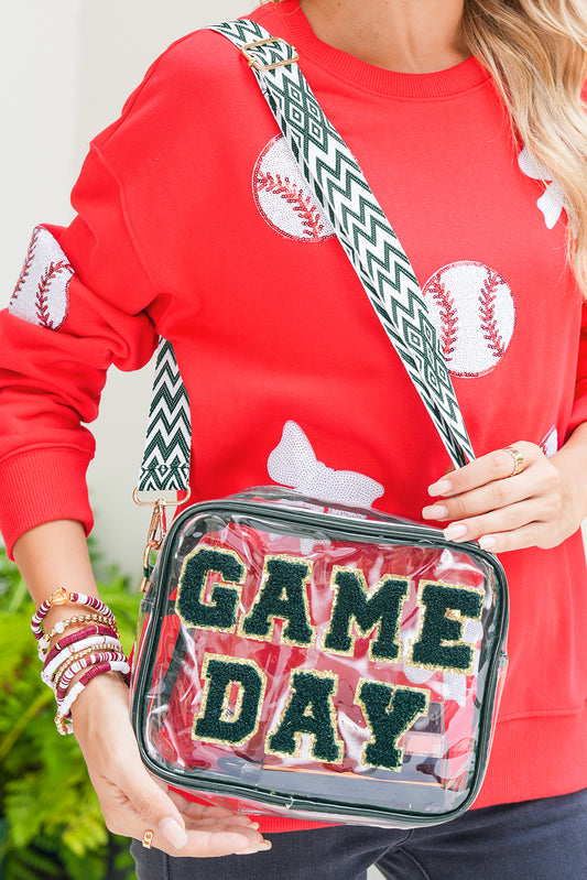 Blackish Green GAME DAY Chenille Embroidered Clear PVC Shoulder Bag