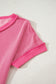 Rose Red Twisted Ribbed Knit V Neck Casual Tee