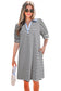 Black Stripe Contrast V Neck Collared Puff Sleeve T Shirt Mini Dress with Pockets