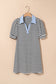 Black Stripe Contrast V Neck Collared Puff Sleeve T Shirt Mini Dress with Pockets
