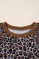 Brown Leopard Floral Print Ribbed Puff Sleeve Patchwork Loose Pullover