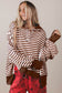 Brown Stripe Color Block Trim Raw Seam Split Hem Loose Pullover Sweatshirt