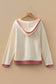 White Contrast Trim Crochet Knit Patchwork Exposed Seam Hoodie