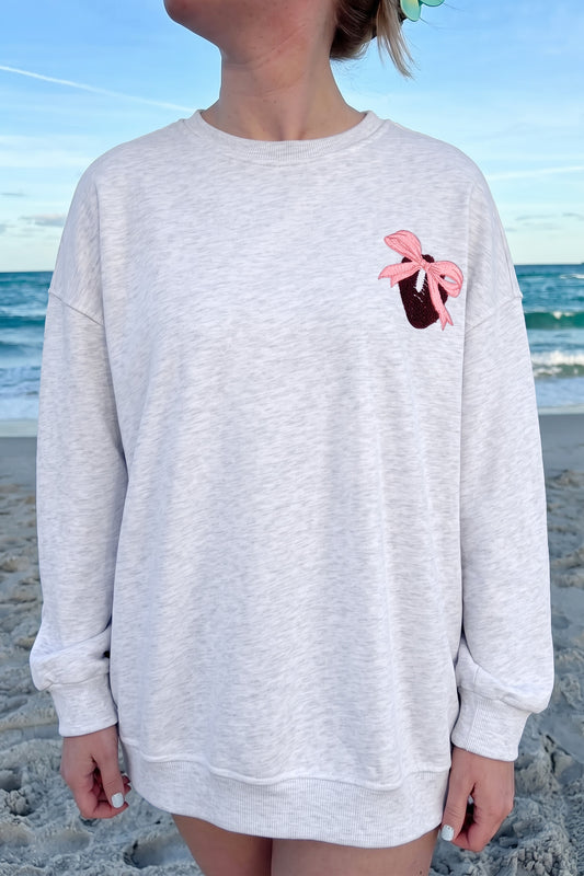 Light Grey Embroidered Football Bow Back Long Sleeve Sweatshirt