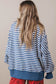 Brown Stripe Color Block Trim Raw Seam Split Hem Loose Pullover Sweatshirt