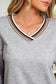 Gray Varsity Contrast Striped Trim V Neck Sweatshirt