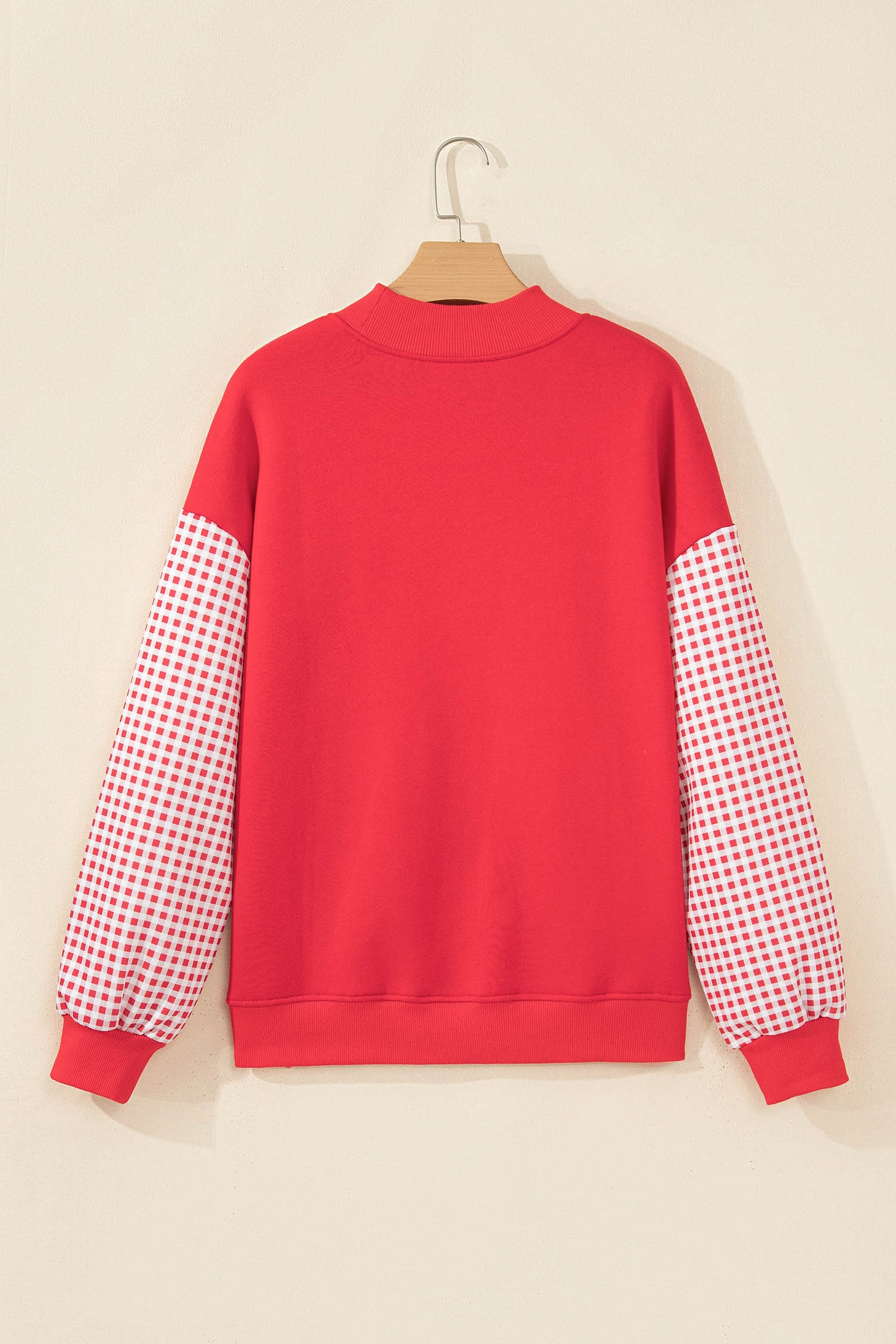 Black Plaid Sleeve Colorblock Loose Tunic Sweatshirt