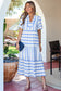 Green Stripe Ricrac Trim Notched Neck Half Sleeve Vacation Dress