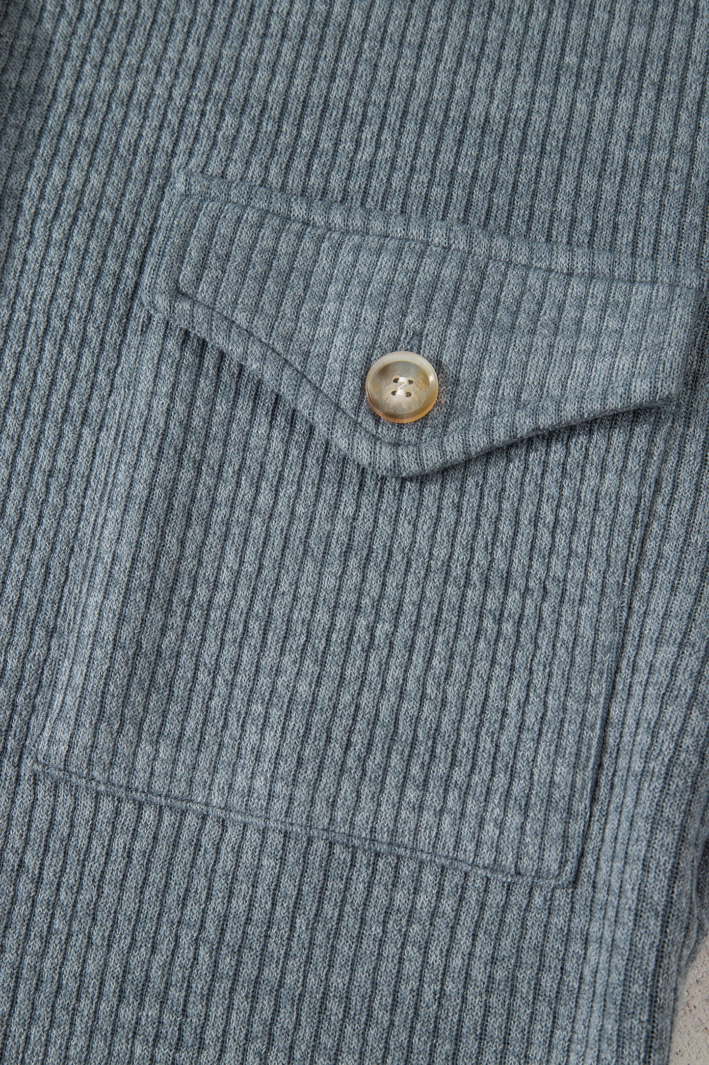 Red Sandalwood Ribbed Knit Buttons Front Flap Pocket Casual Shacket