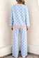 Sky Blue Polka Dot Contrast Trim Long Sleeve Top Drawstring Shift Pants Set