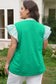 Dark Green Plus Size Button Front Ruffled Stripe Trim V Neck Flutter Sleeve Blouse