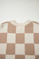 Grapefruit Orange Checkered Pattern Ribbed Trim Knit Baggy Sweater