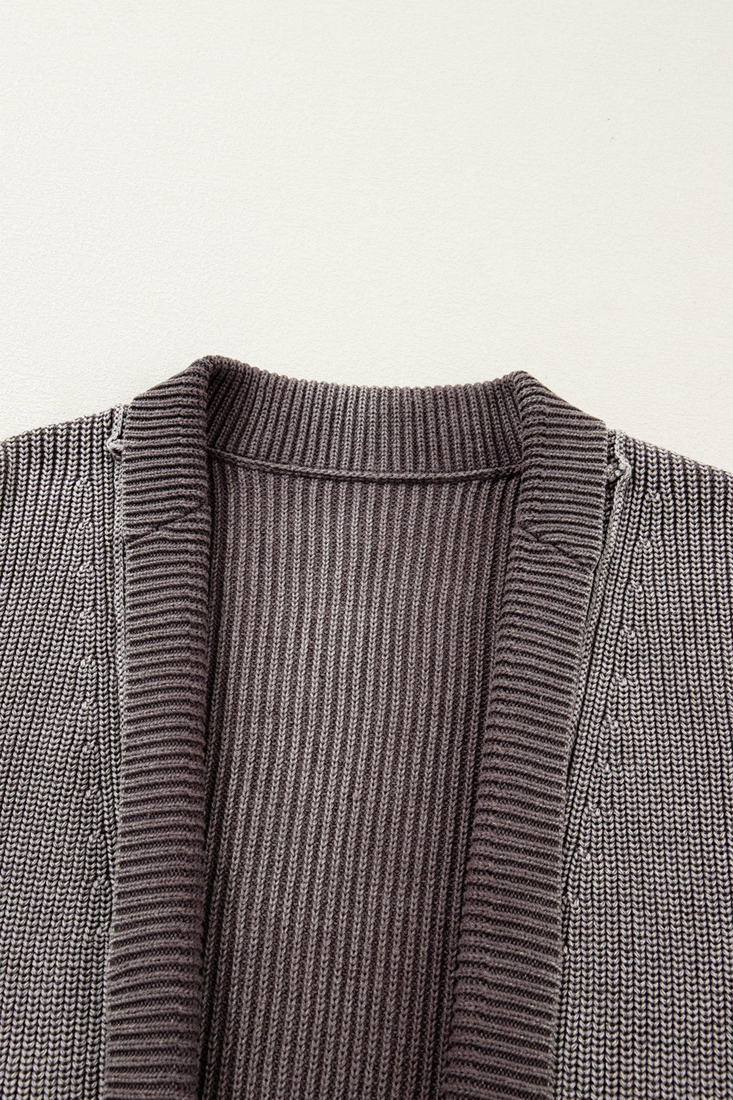 Dark Brown Mineral Wash Exposed Seam Patchwork Knit Open Sweater Cardigan