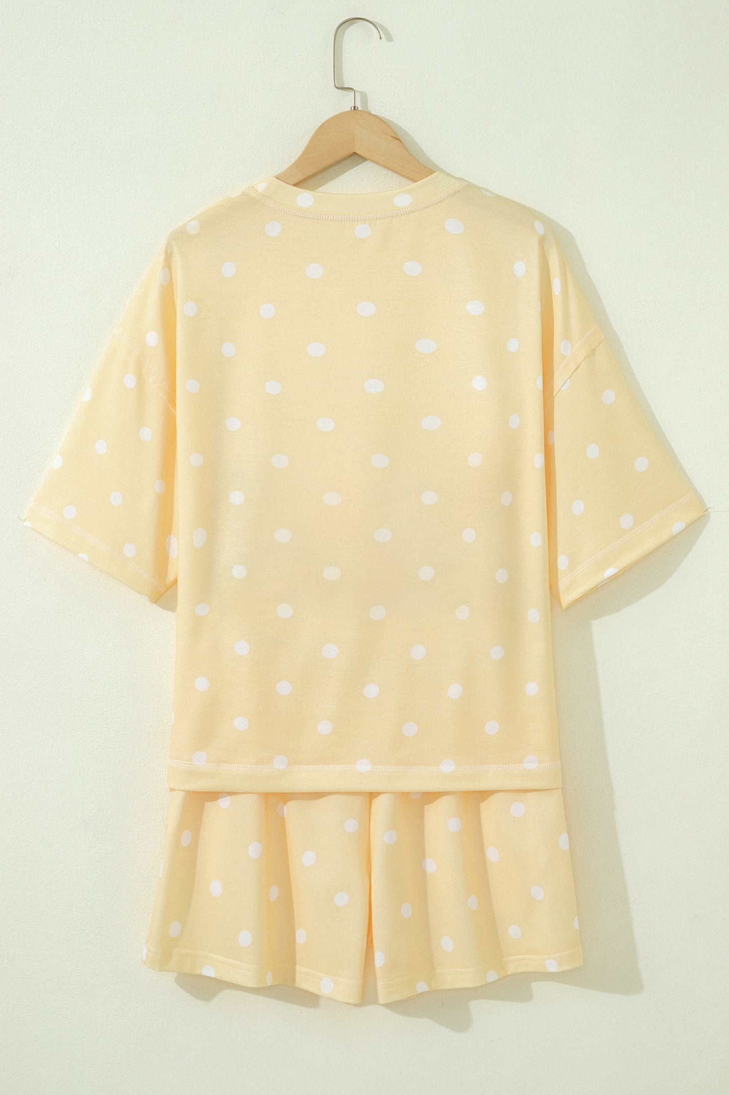 Black Exposed Seam Detail Polka Dot Loose Tee Drawstring Shorts Set