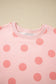 Sky Blue Polka Dot Print Drop Shoulder Pullover Drawstring Shorts Set