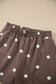 Brown Polka Dot Ribbed Trim Long Sleeve Top Casual Short Set